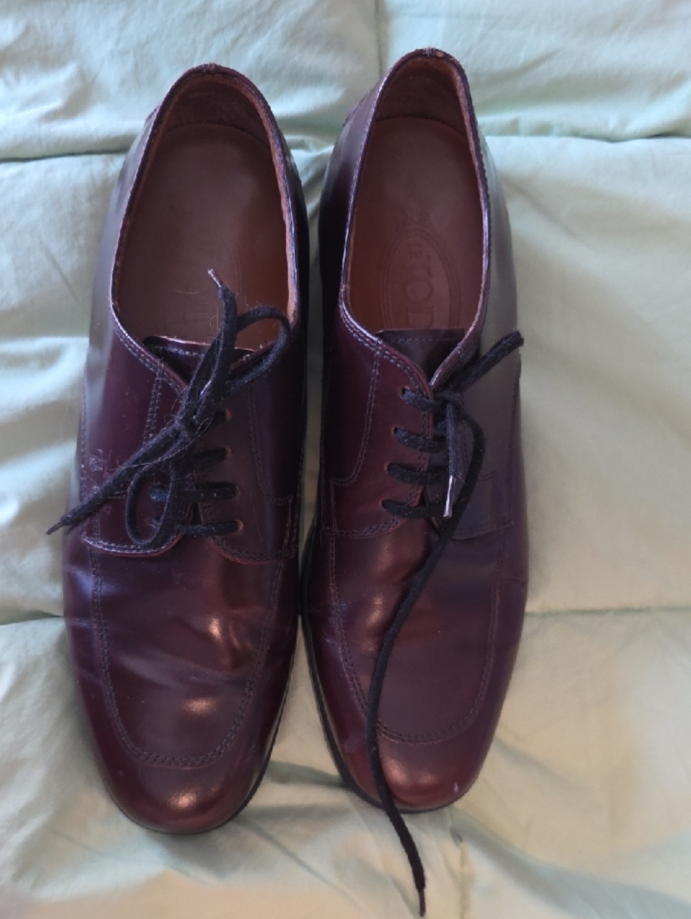 Tod's Womans Burgundy/brown Leather Lace-Up Oxfords Size 8